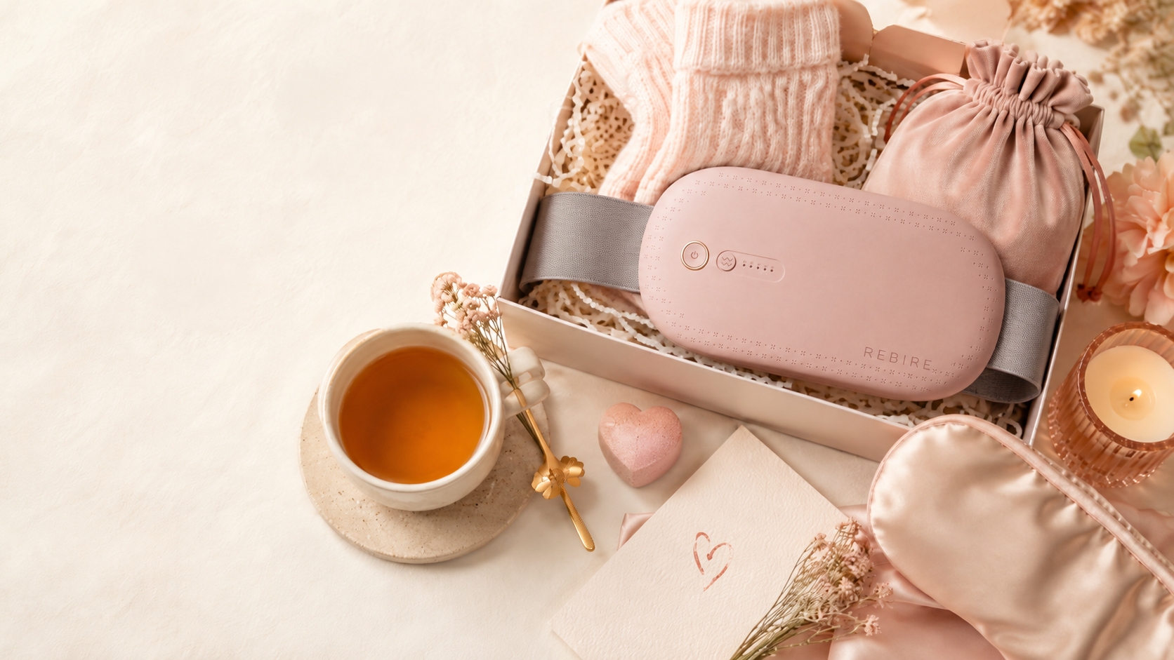 NuFemme period comfort kit with tea and self-care items