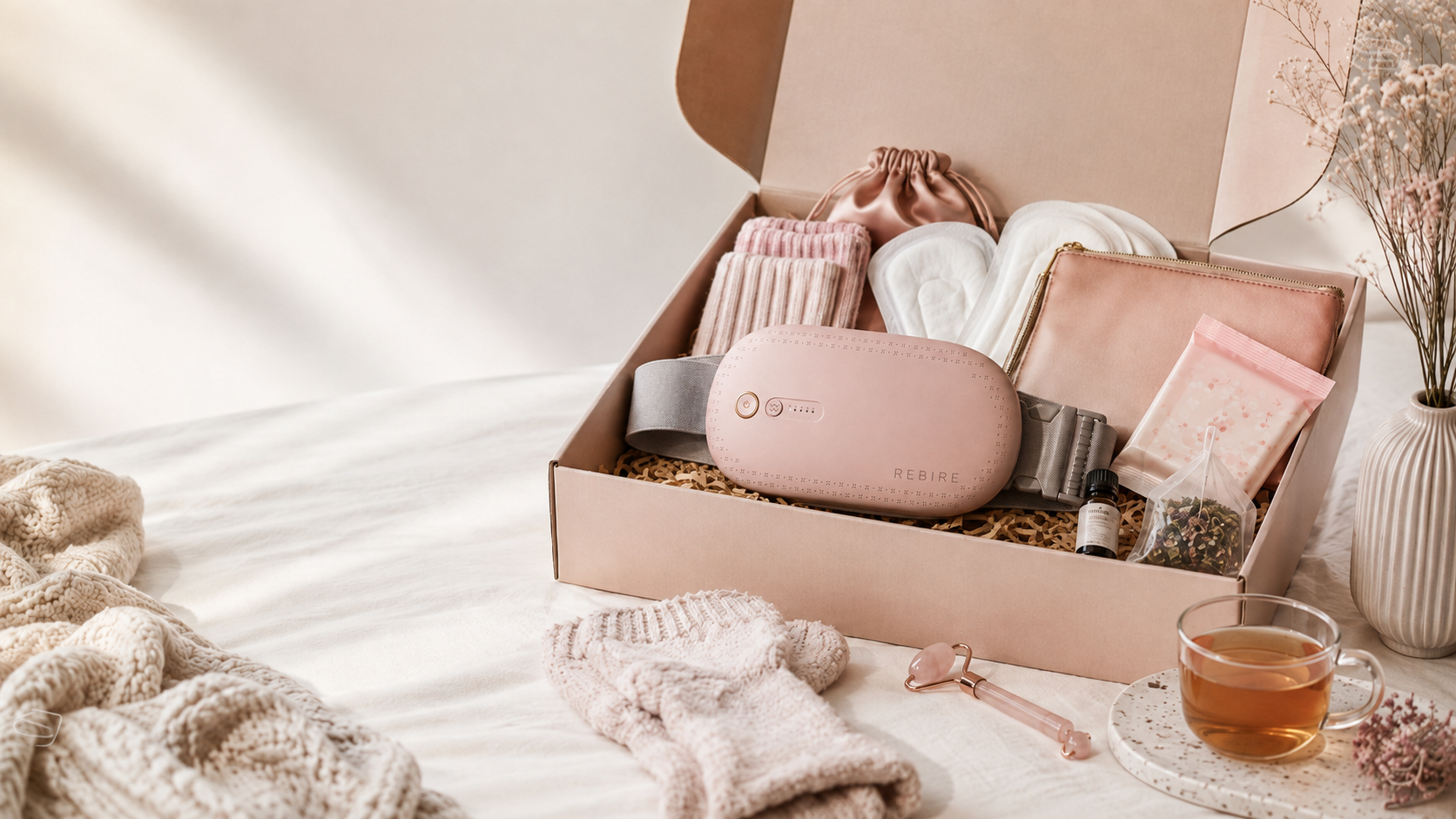 NuFemme period comfort gift box with self-care essentials