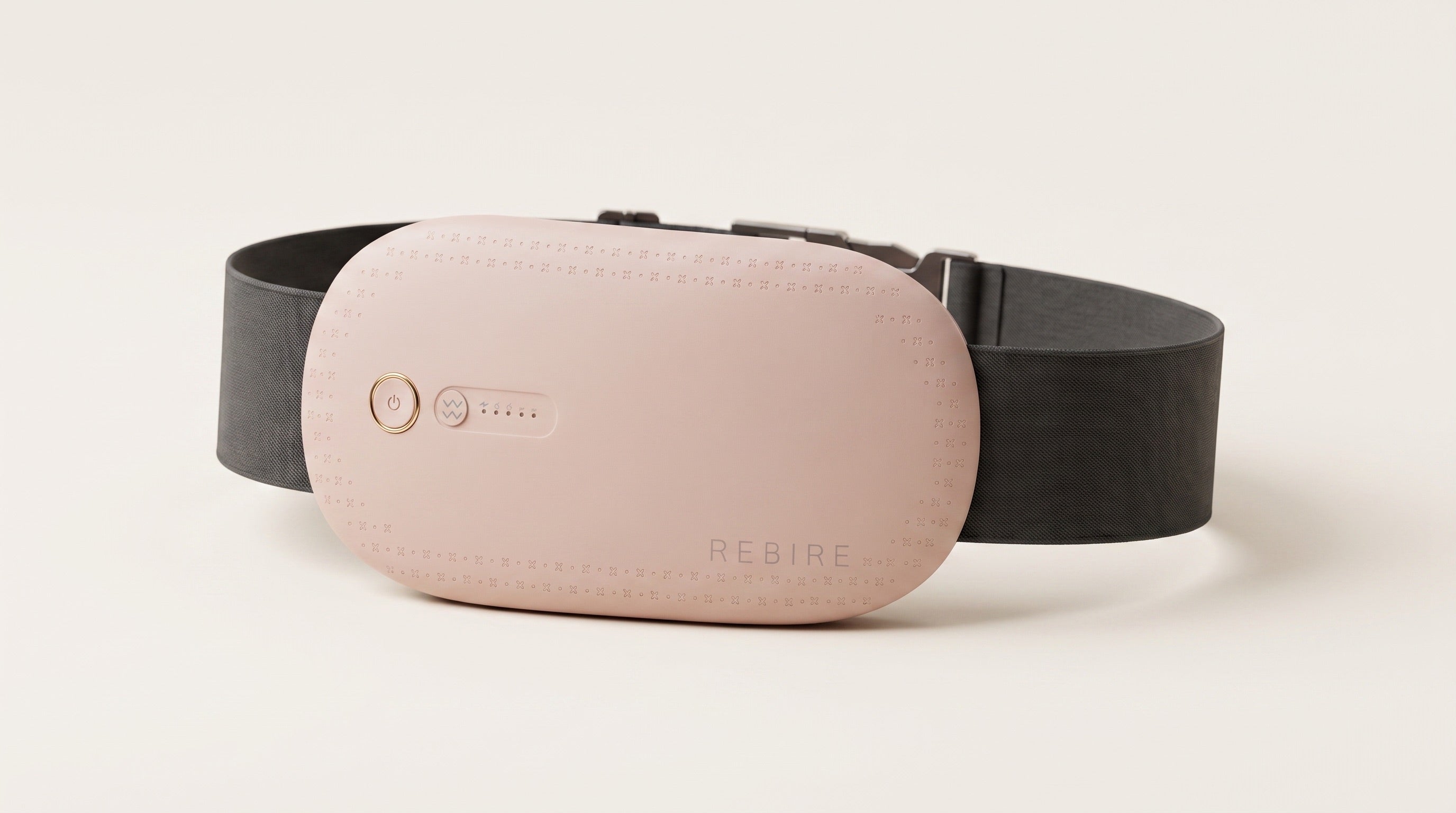 The Rebire belt photographed in the studio, contact panel visible